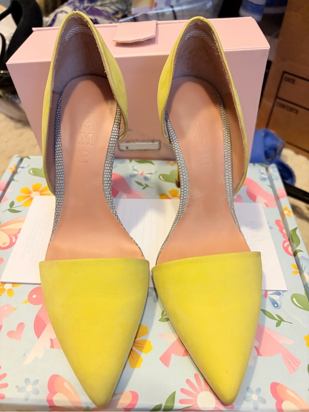 L.A.M.B. Yellow Pointed-Toe D'Orsay Heels